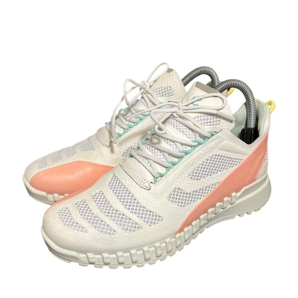 ECCO Zipflex Sneaker Size 37 White Pink Yellow Mesh Leather Low Top Walking Shoe